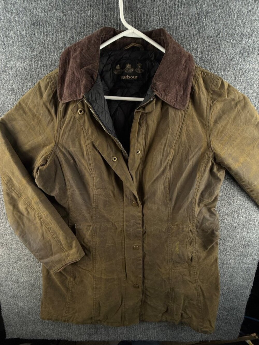 Barbour SMU Belsay Waxed Jacket Women Full Zip Size US 10 Insulated Brown Adult